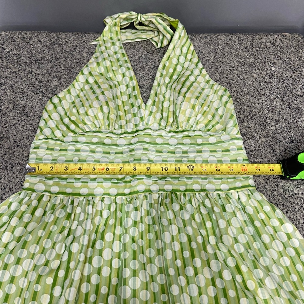 ROBBIE BEE Womens Halter Green White Polka Dot Fit-n-flare Dress 16 Pin Up - Picture 16 of 17